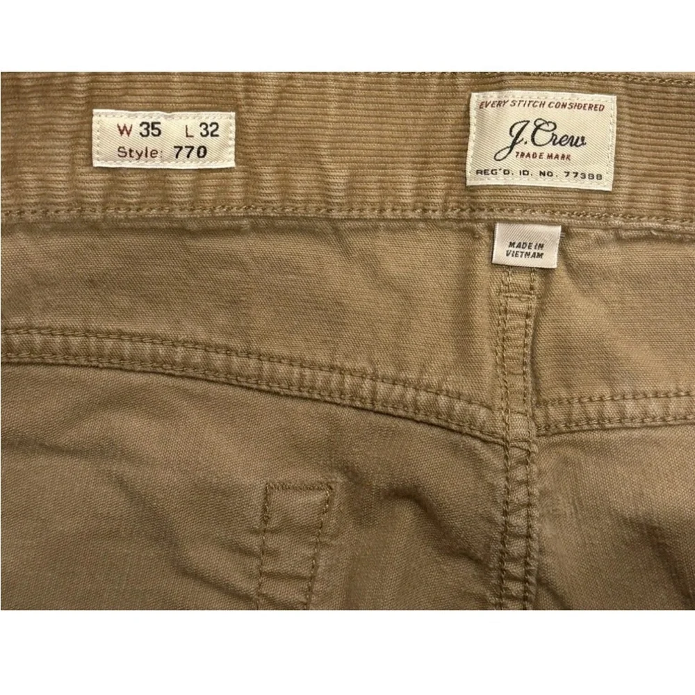 J.Crew 770 Straight Leg Corduroy Pants Tan Cotton Men 35x32